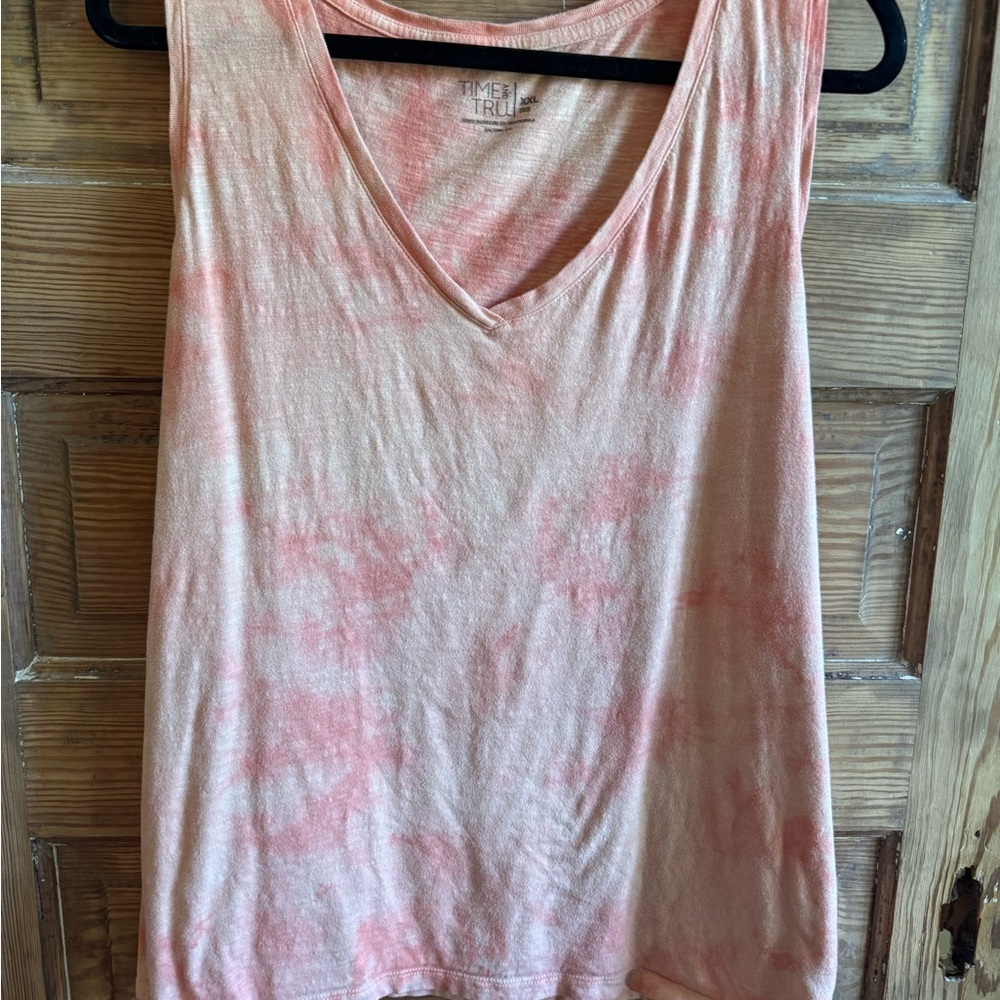 Time and Tru Peach Tie-Dye Sleeveless Tank Top Relaxed Fit
